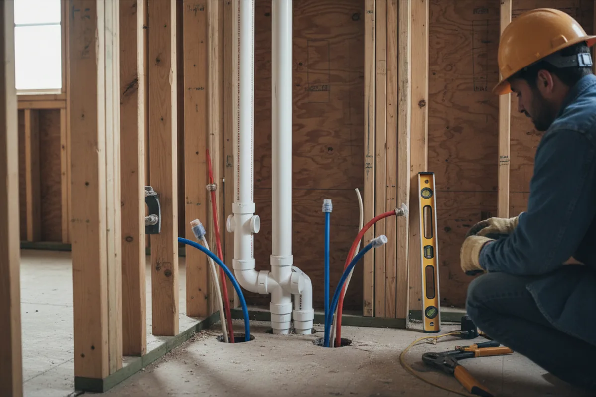 Drain and supply rough-in during Leak Detection in Jemison